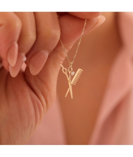 Makas Tarak 14 Ayar Altın Kolye