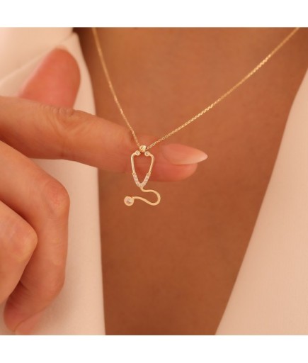 Doktor Steteskop 14 Ayar Altın Kolye