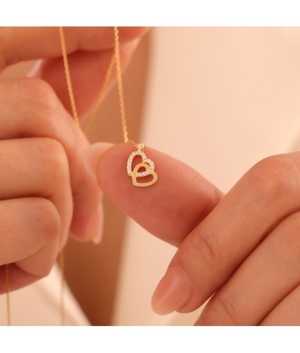 Çift Kalp 14 Ayar Altın Kolye