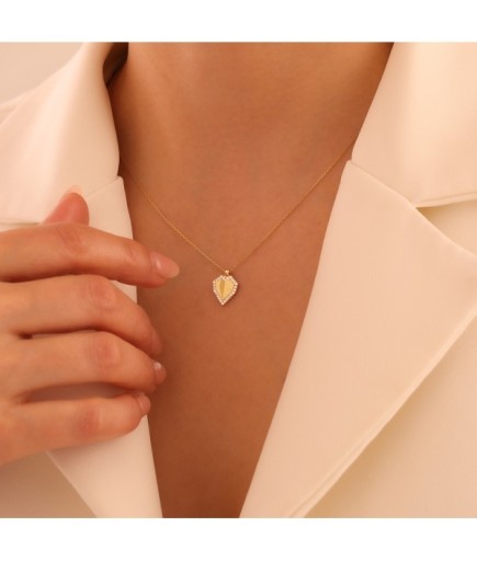 Taşlı Kalp 14 Ayar Altın Kolye