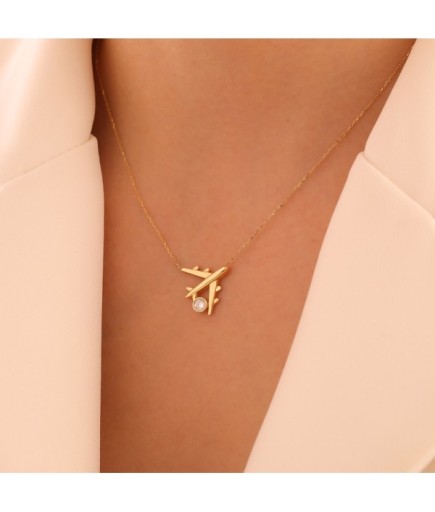 Tektaş Detaylı Uçak 14 Ayar Altın Kolye